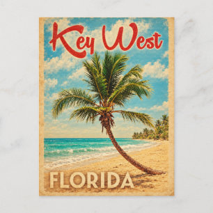 Vintage Key West Florida Palm Tree Beach Travel Postcard