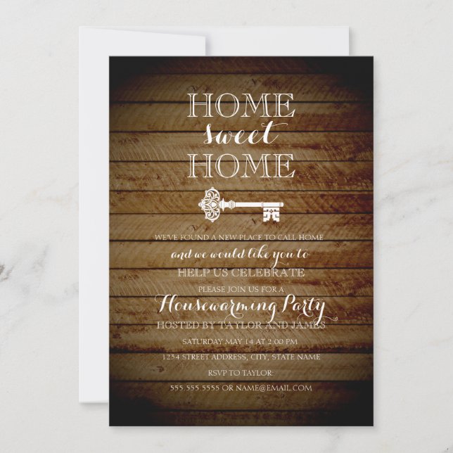 Vintage Key Wood Look Housewarming Invite (Front)