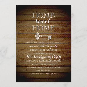 Vintage Key Wood Look Housewarming Invite