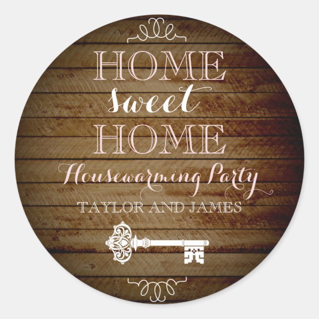 Vintage Key Wood Look Housewarming Sticker (Front)