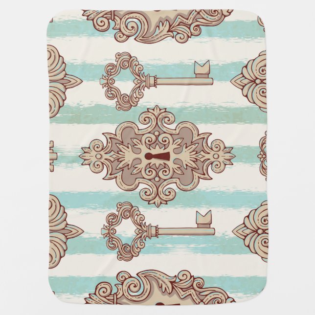 Vintage keys, locks: freehand pattern. baby blanket (Front)