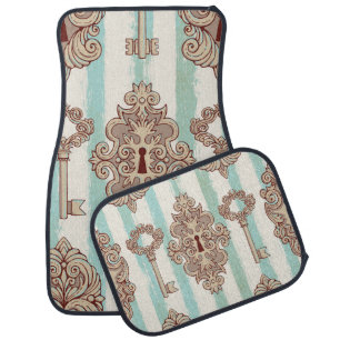 Vintage keys, locks: freehand pattern. car floor mat