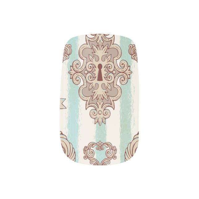 Vintage keys, locks: freehand pattern. minx nail art (Left Thumb)
