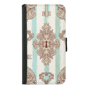 Vintage keys, locks: freehand pattern. samsung galaxy s5 wallet case