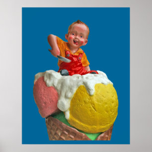 Vintage Kid Cone Ice Cream Parlor Poster Print