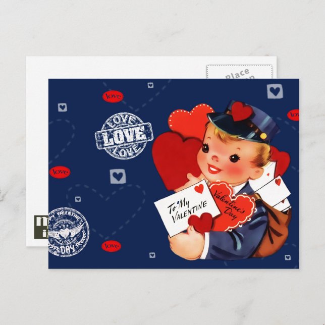 Vintage Kid Postman Valentine's Day Postcards (Front/Back)