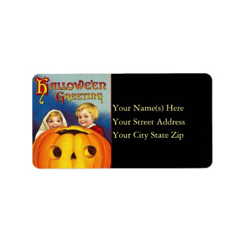 Vintage Kids and Pumpkin Halloween Address Label