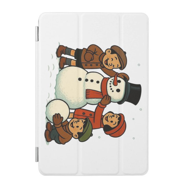 Vintage kids building snowman iPad mini cover (Front)