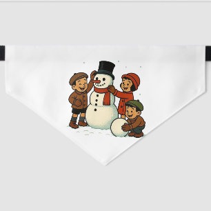Vintage kids building snowman pet bandana collar