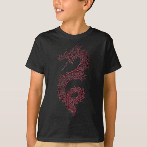 Vintage Kids Chinese Red Dragon Design Kids T_Shirt