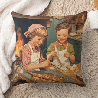 Vintage Kids Cooking Throw Pillow