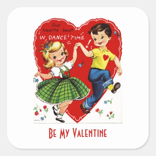 Vintage Kids Dancing Valentine Square Sticker