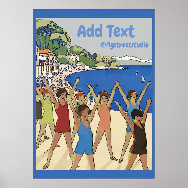 Vintage Kids Exercise on Beach  edit text,  Poster (Front)
