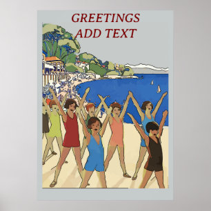 Vintage Kids Exercise on Beach Poster