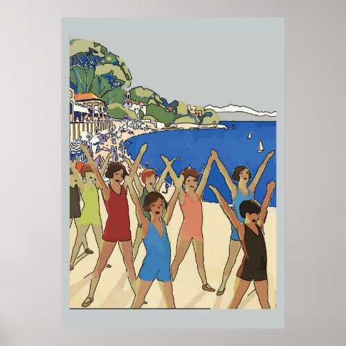 Vintage Kids Exercise on Beach Poster