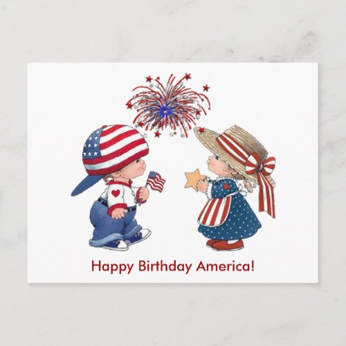 Vintage Kids Fireworks Happy Birthday America ZSS Postcard