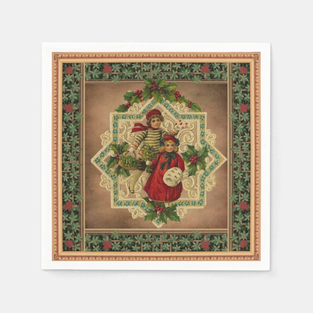 Vintage Kids on Christmas Decoupage Napkins (Front)