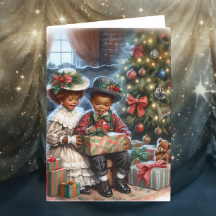 Vintage Kids Opening Christmas Presents Card
