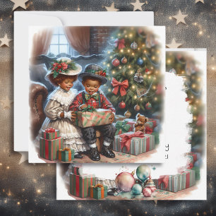 Vintage Kids Opening Christmas Presents Card