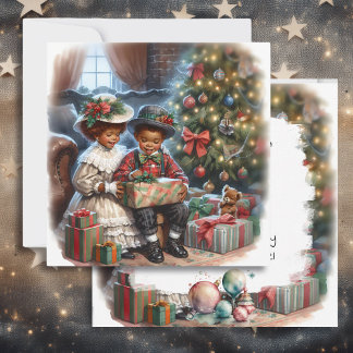 Vintage Kids Opening Christmas Presents Card
