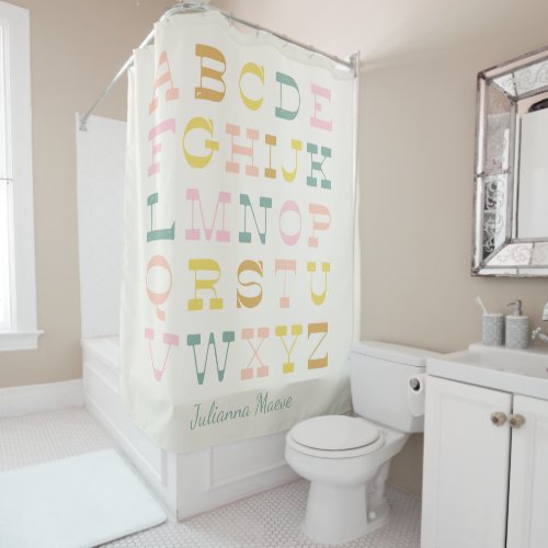 Vintage Kids Pastel Alphabet Art Personalized Shower Curtain