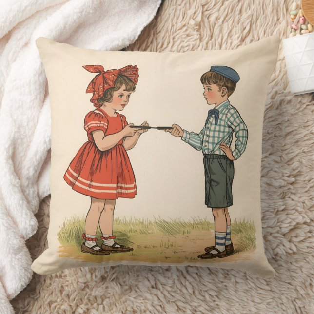 Vintage Kids  Throw Pillow (Blanket)