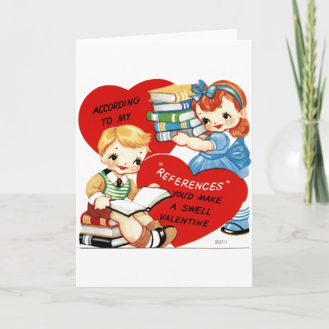 Vintage Kids with Books Valentine Greeting Card (Front)
