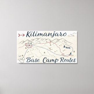 Vintage Kilimanjaro Trek Routes Map Wall Art