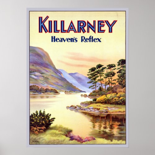 Vintage Killarney Ireland Heavens Reflex Travel Poster