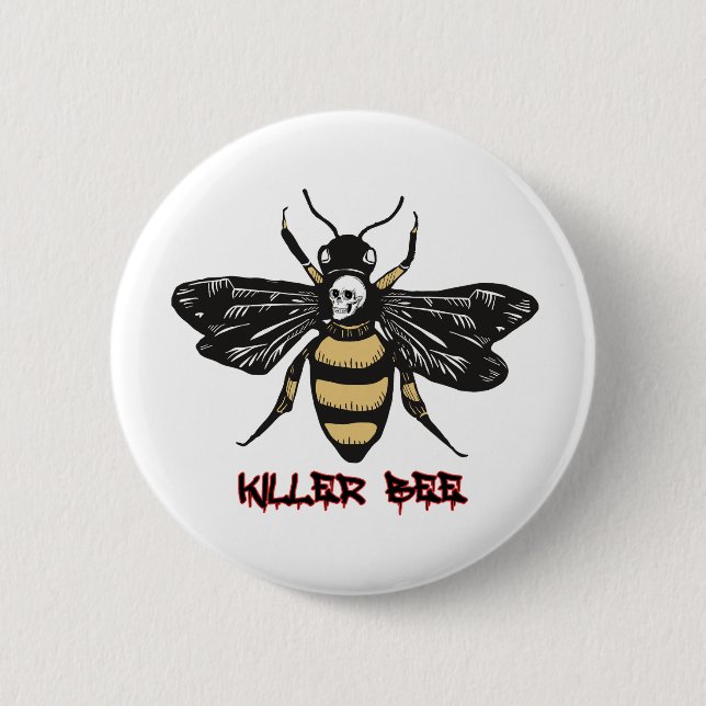 Vintage killer bee drawing button (Front)