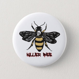 Vintage killer bee drawing button
