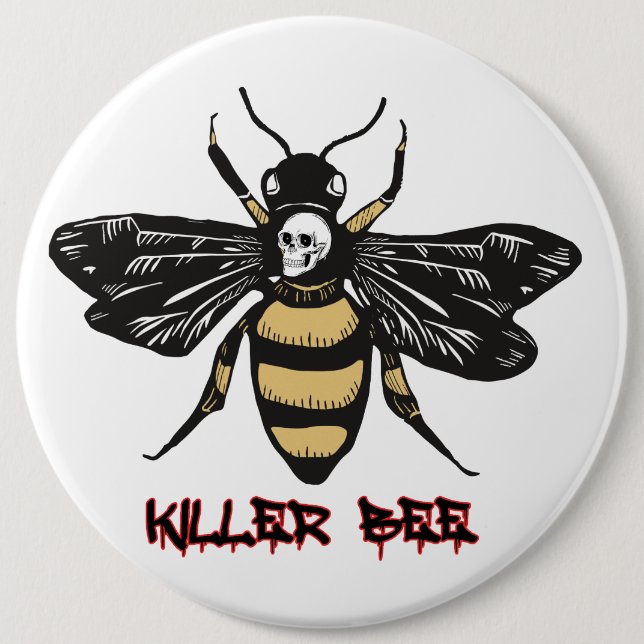 Vintage killer bee drawing button (Front)