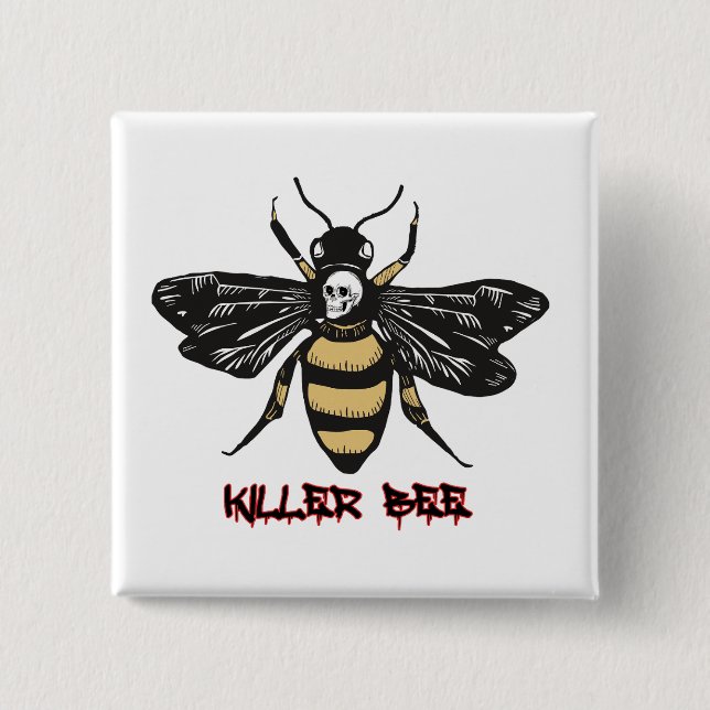 Vintage killer bee drawing button (Front)