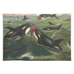Vintage Killer Whales or Orcas, Marine Mammals Cloth Placemat