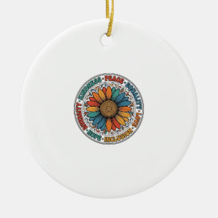 Vintage Kindness Peace Equality Flower Shirt_1 Ceramic Ornament