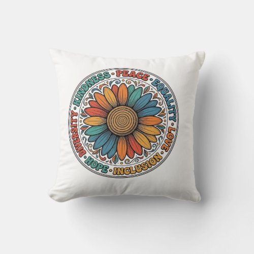 Vintage Kindness Peace Equality Flower Shirt_1 Throw Pillow