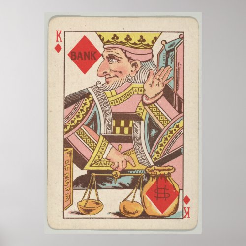 Vintage King of Diamonds Playing Card Illustration Poster