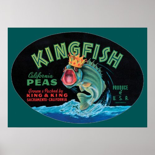 Vintage Kingfish Peas Crate Label Poster
