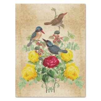 Vintage Kingfisher Bird and Roses Tissue Paper