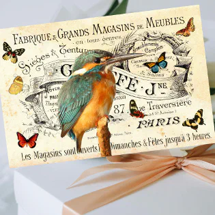 Vintage Kingfisher Butterflies French Ad Decoupage Tissue Paper