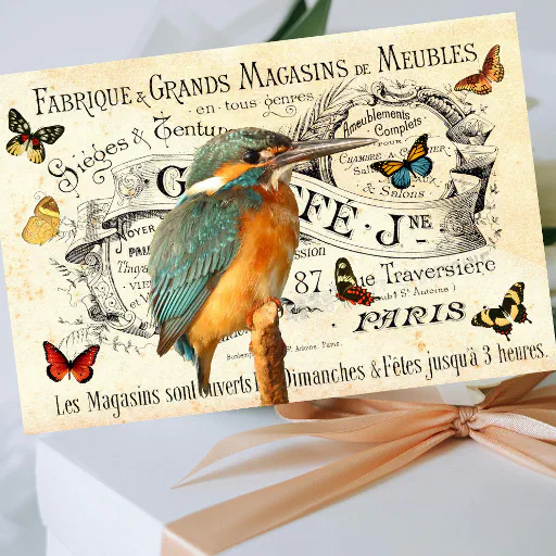 Vintage Kingfisher Butterflies French Ad Decoupage Tissue Paper Vintage Kingfisher Butterflies French Ad Decoupage Tissue Paper