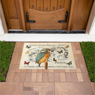 Vintage Kingfisher & Butterflies French Ad Doormat