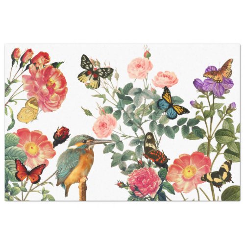 Vintage Kingfisher Flowers Butterflies Decoupage Tissue Paper