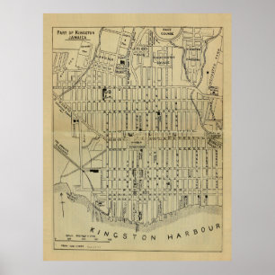 Vintage Kingston Jamaica Map (1914) Poster