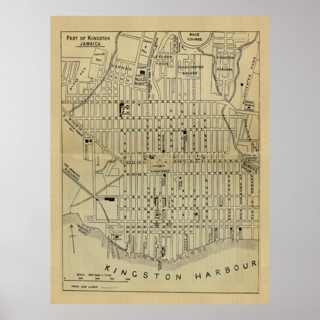 Vintage Kingston Jamaica Map (1914) Poster (Front)