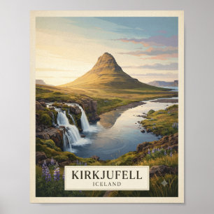 Vintage Kirkjufell Iceland Travel Poster   Iceland