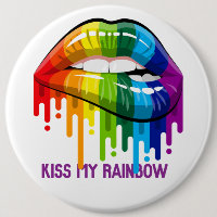 Vintage Kiss My Rainbow Lips Button