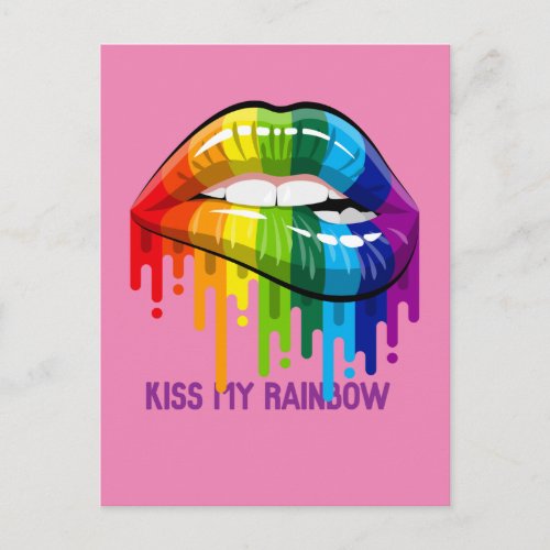 Vintage Kiss My Rainbow Lips Postcard