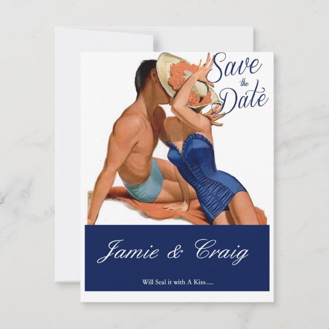 Vintage Kissing 1950's Save the Date Post Card (Front)