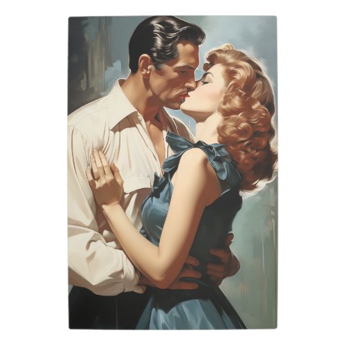 Vintage Kissing Couple Metal Print